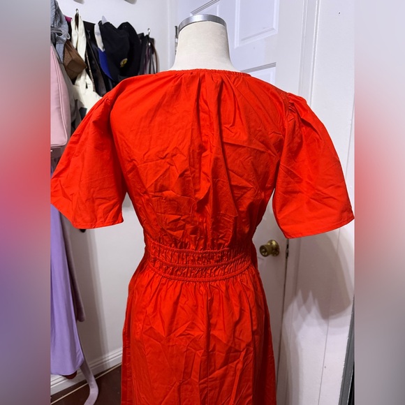 NWT! Women's Flutter Short Sleeve Poplin Midi A-Line Dress Red XS - Picture 4 of 9